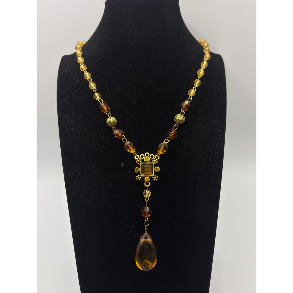 Sonoma Y-Necklace Womens 20" Amber Gold Tone Beaded Teardrop Pendant